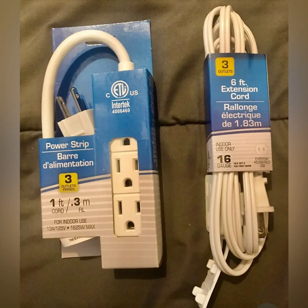 2 Pack - 1 Ft Power Strip /3 outlets + 6 Ft Extension Cord/3 outlets NWT - Picture 1 of 9
